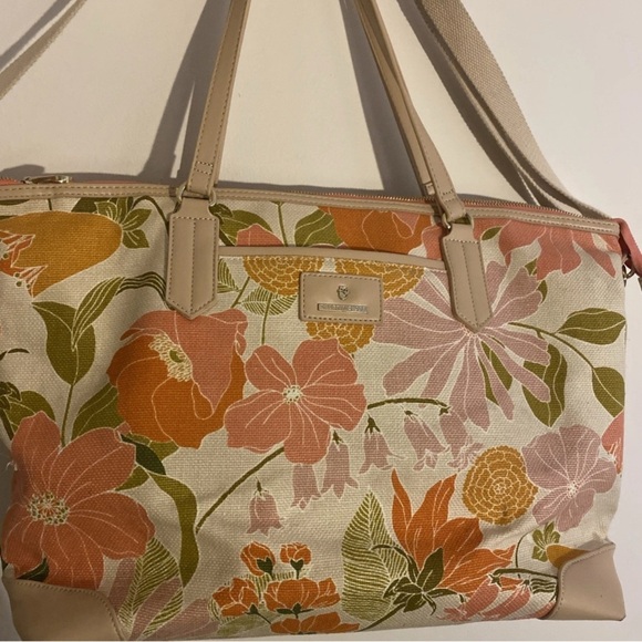 Spartina 449 Tech Tote Honey Horn Handbag Shoulder Strap Padded Vinyl Interior - Picture 4 of 15